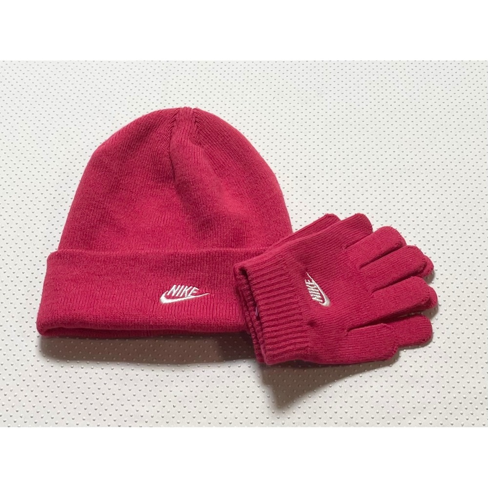 Nike Beanie and Gloves Set Pink Winter Knit Hat & Gloves Kids NWT‎